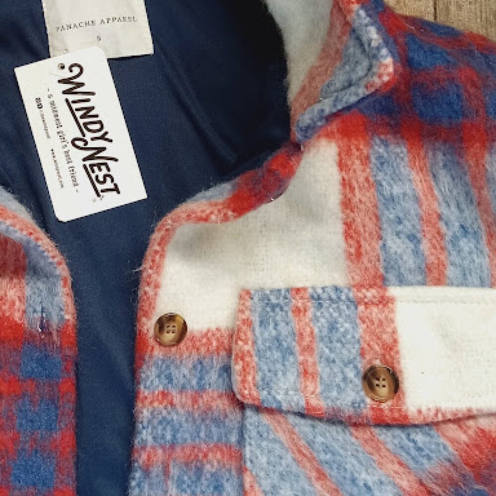 Small button down wool blend plaid shacket front … - image 4